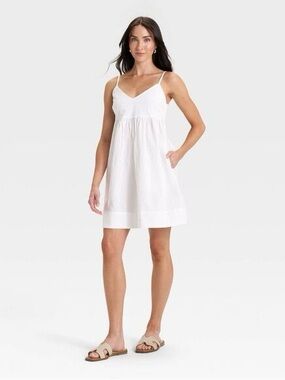 A New Day White Seersucker Mini Dress, Size Large